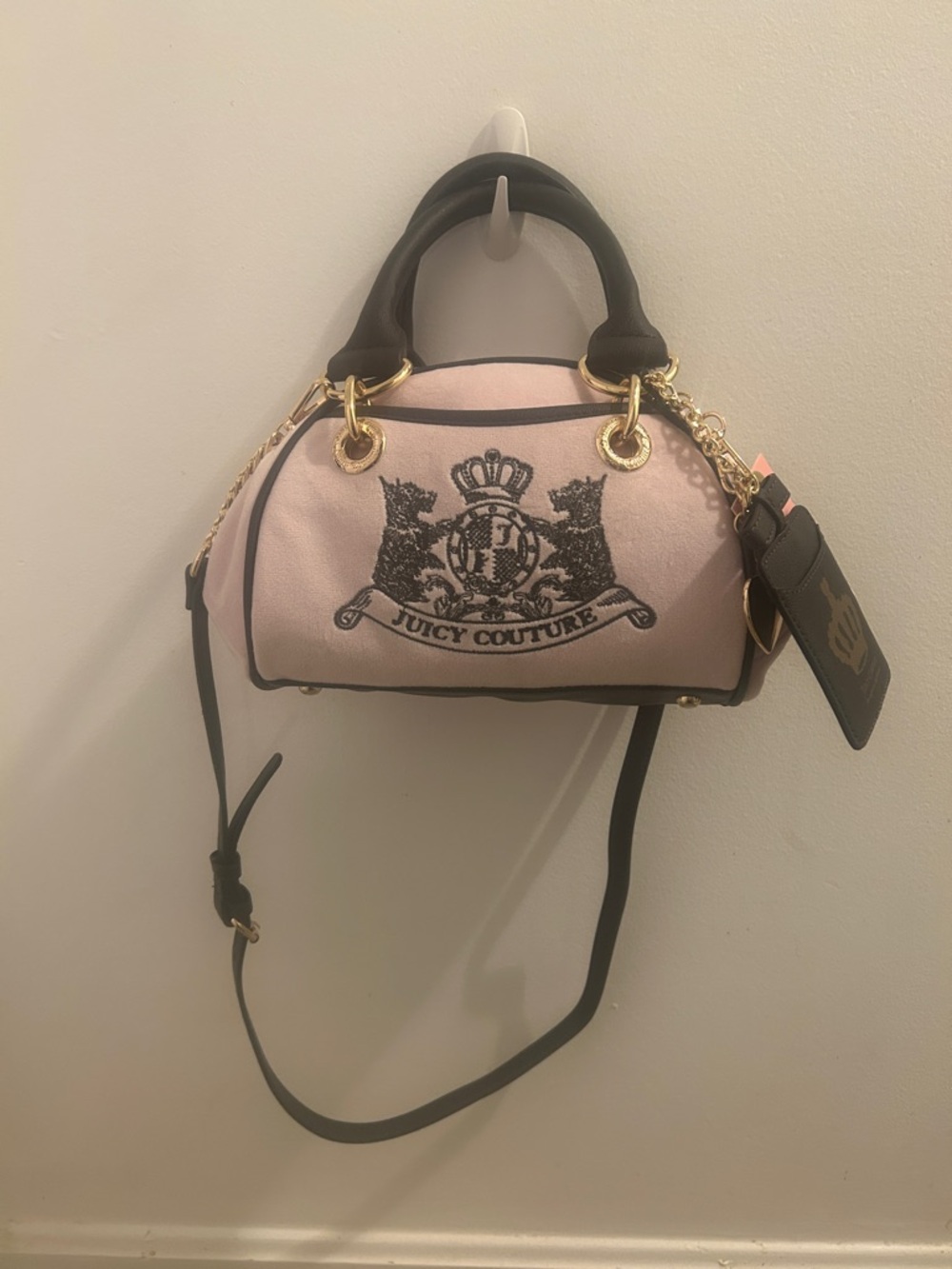 Juicy Couture Pink and Black Crest Satchel with Gold Hardware